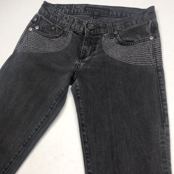RARE ROCK & REPUBLIC BERLIN SKINNY JEANS 25x34 BLACKWASH MADE IN USA 🇺🇸 - Picture 6 of 14
